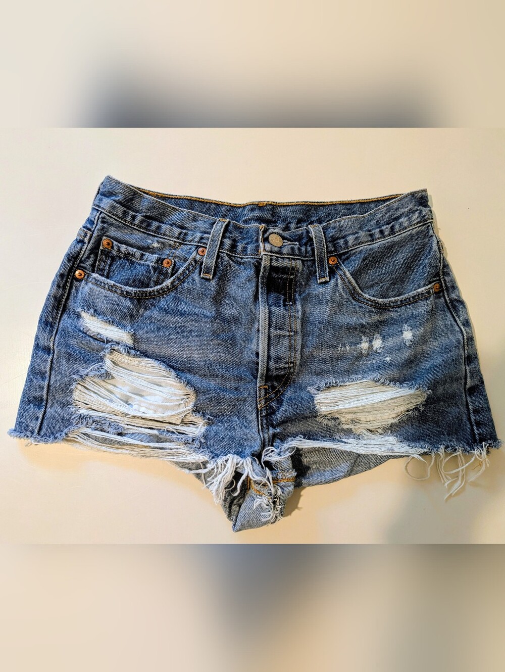 Levi's 501 Original Distressed Cut Off Jean Shorts Size 29 Wash Button Fly